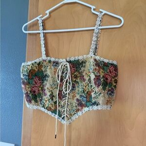 Cider Floral Lace-Up Corset Top
